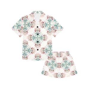 Square floral indian flower pattern Kids' Boys' Girls' V-Neck Short Pajama Set