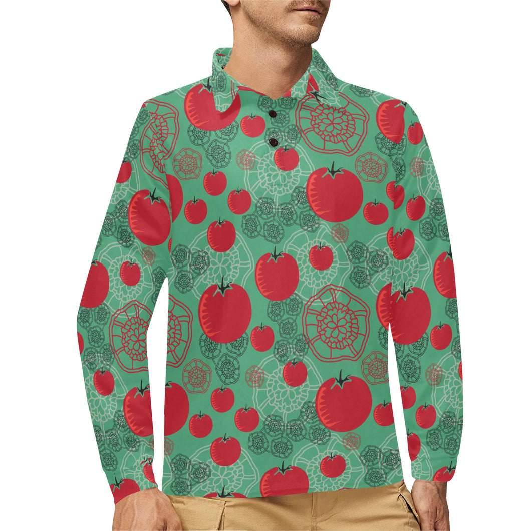 Tomato design pattern Men's Long Sleeve Polo Shirt