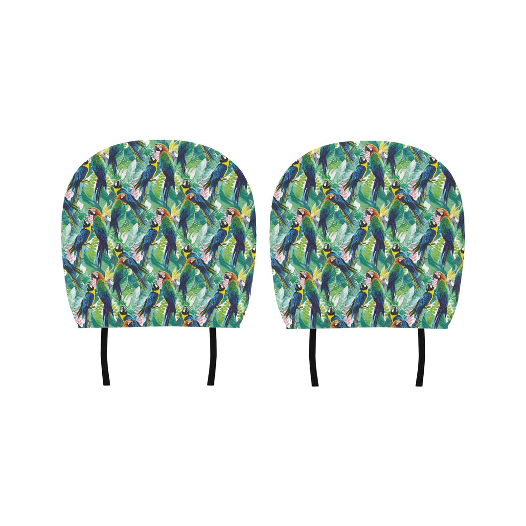 Colorful parrot exotic flower leaves Car Headrest Cover