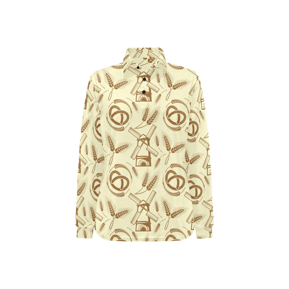 Windmill Wheat pattern Women's Long Sleeve Polo Shirt