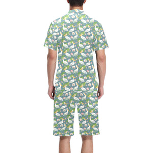 Pelican Pattern Print Design 04 Men's V-Neck Short Pajama Set