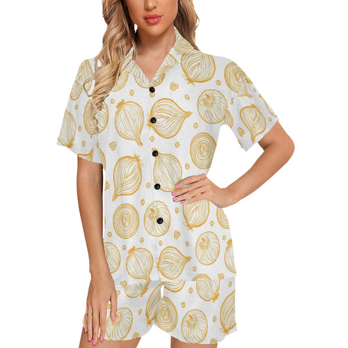 hand drawn onion pattern Women's V-Neck Short Pajama Set