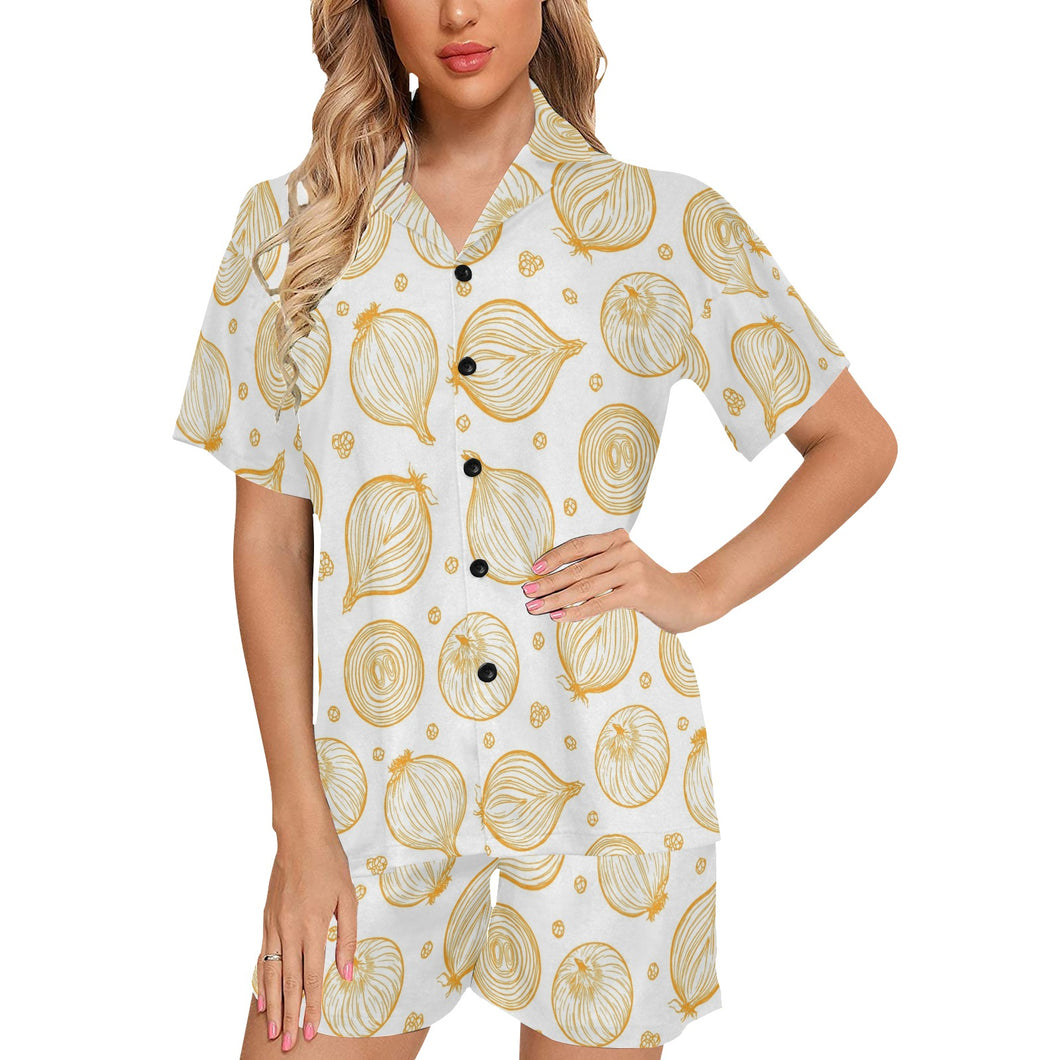 hand drawn onion pattern Women's V-Neck Short Pajama Set