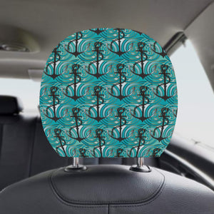 Anchor nautical green background Car Headrest Cover