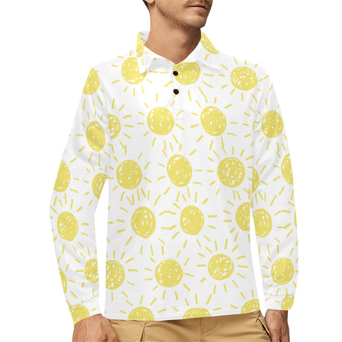 hand drawn sun pattern Men's Long Sleeve Polo Shirt
