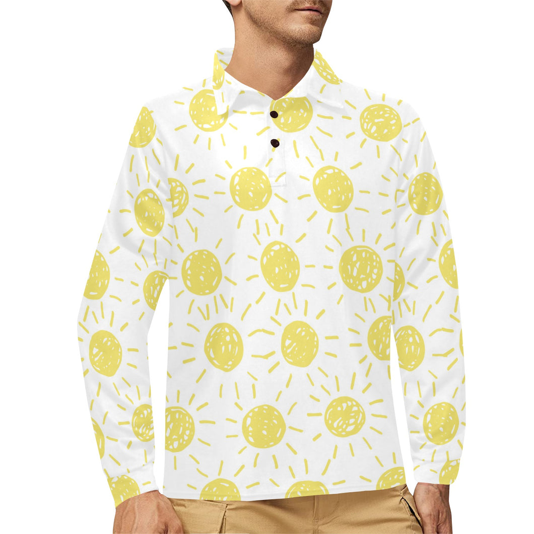 hand drawn sun pattern Men's Long Sleeve Polo Shirt