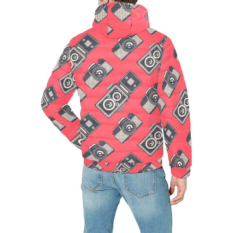 Camera Pattern Print Design 05 Men's Padded Hooded Jacket