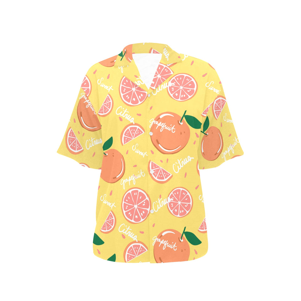 Grapefruit yellow background Women's All Over Print Hawaiian Shirt