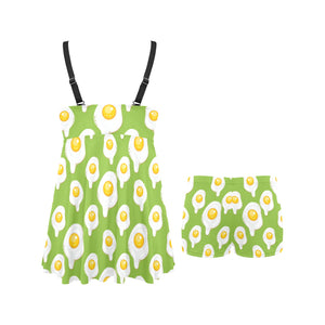 Fried Eggs Pattern Print Design 01 Chest Sexy Pleated Two Piece Swim Dress