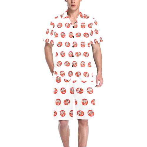 Daruma japanese wooden doll pattern Men's V-Neck Short Pajama Set