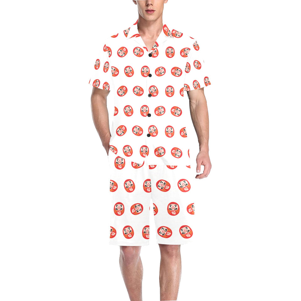 Daruma japanese wooden doll pattern Men's V-Neck Short Pajama Set