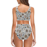 Cute nautical steering wheel anchor pattern Chest Bowknot High Waisted Bikini Swimsuit