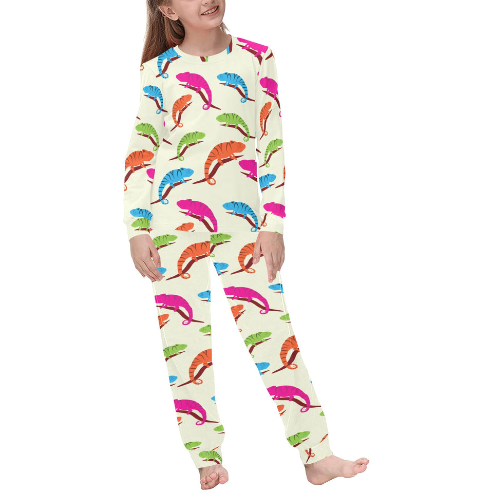 Colorful Chameleon lizard pattern Kids' Boys' Girls' All Over Print Pajama Set