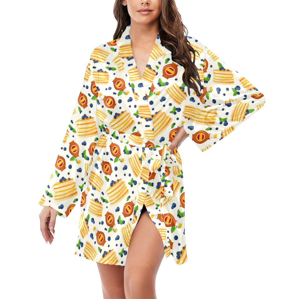 Pancake Pattern Print Design 02 Women's Long Sleeve Belted Night Robe