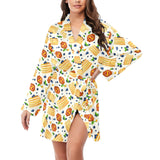 Pancake Pattern Print Design 02 Women's Long Sleeve Belted Night Robe