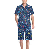 Music Notes Pattern Print Design 03 Men's V-Neck Short Pajama Set