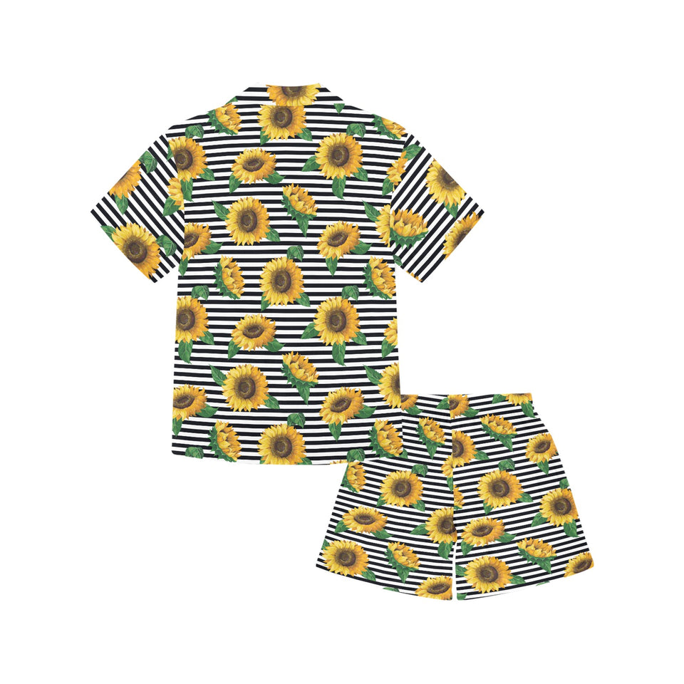 sunflowers ribbon background Kids' Boys' Girls' V-Neck Short Pajama Set