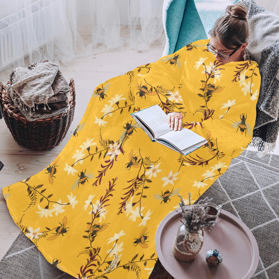 Bee flower pattern Blanket Robe with Sleeves