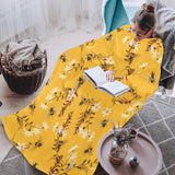 Bee flower pattern Blanket Robe with Sleeves