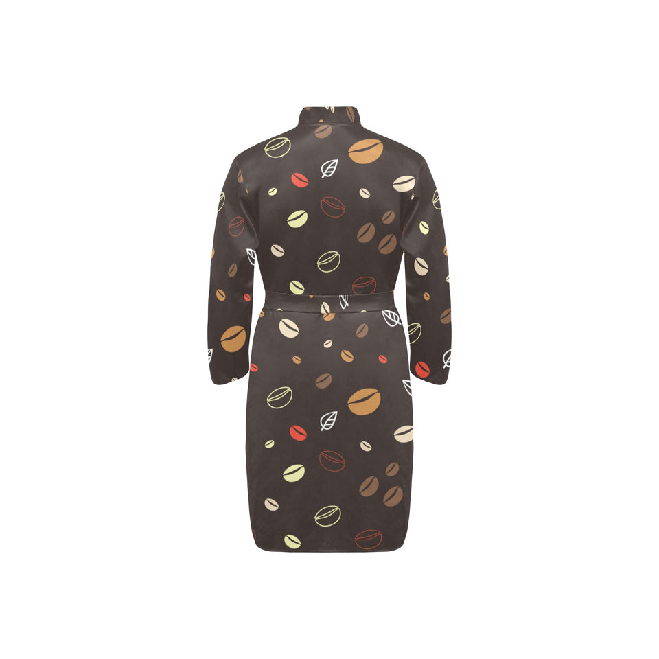 Coffee bean leave pattern Men's Long Sleeve Belted Night Robe