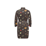 Coffee bean leave pattern Men's Long Sleeve Belted Night Robe