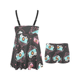 Camera Pattern Print Design 04 Chest Sexy Pleated Two Piece Swim Dress