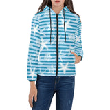 Starfish blue blackground Women's Padded Hooded Jacket