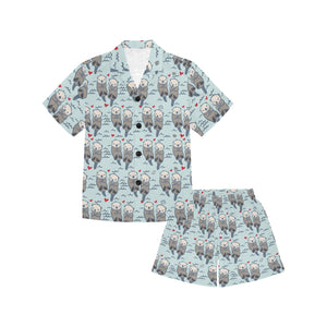 Lovely Sea Otter Pattern Kids' Boys' Girls' V-Neck Short Pajama Set