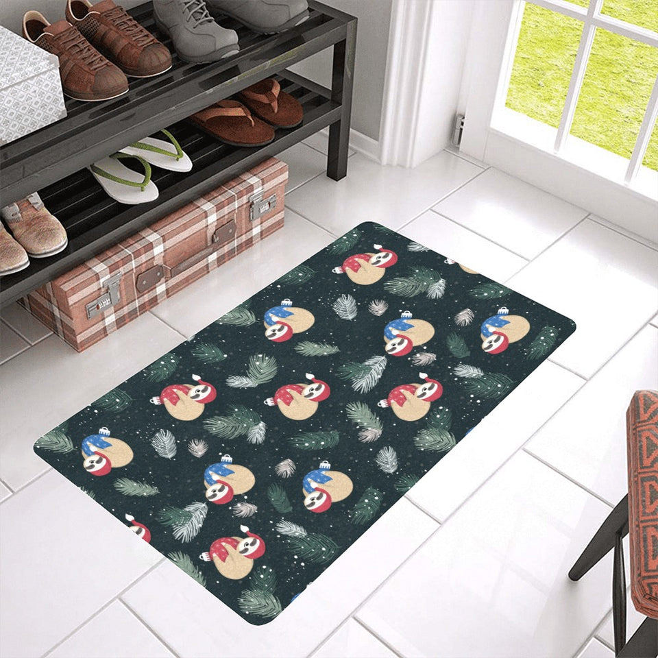 Cute sloths sleeping christmas ball santa hat patt Doormat