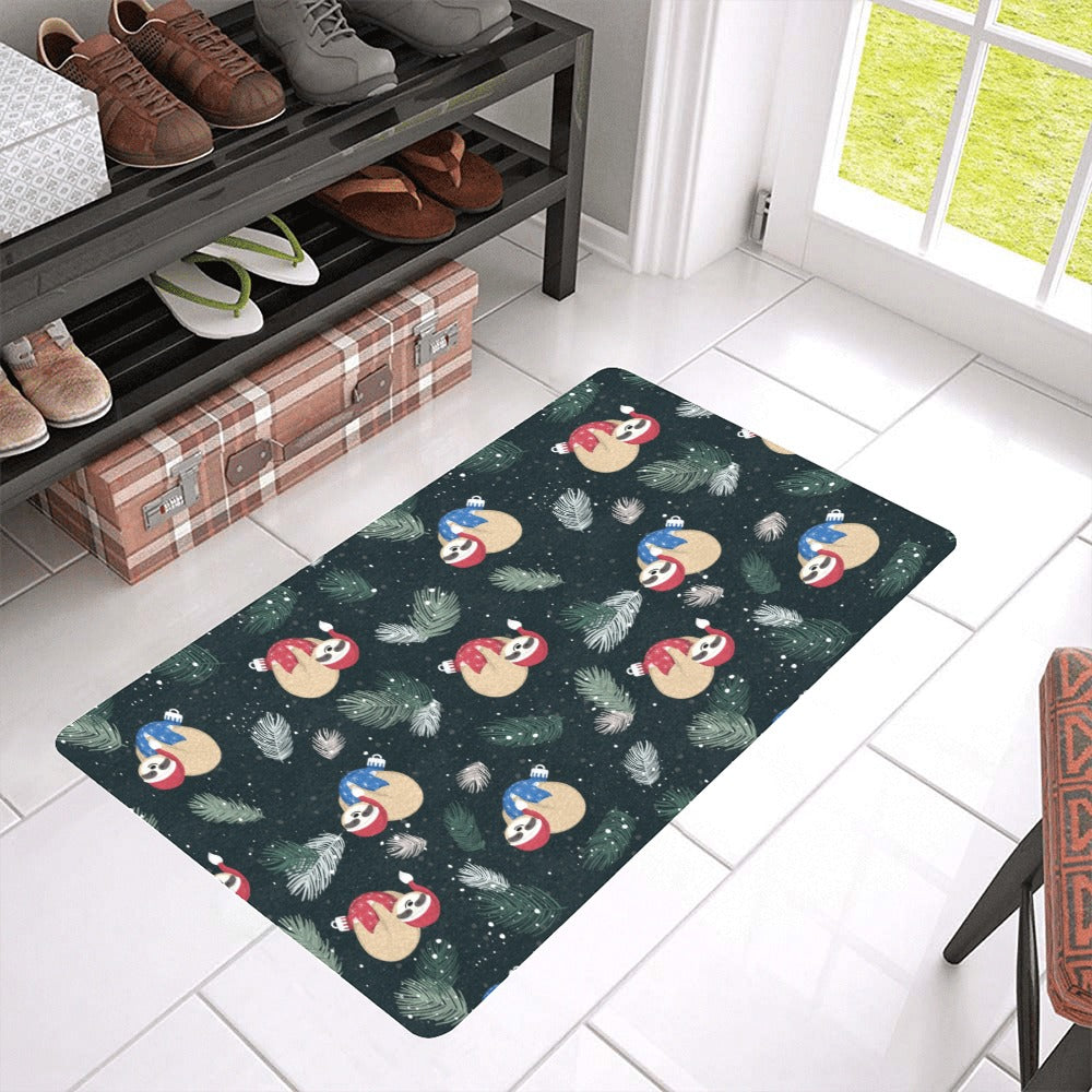Cute sloths sleeping christmas ball santa hat patt Doormat