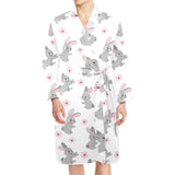Watercolor cute rabbit pattern Men's Long Sleeve Belted Night Robe