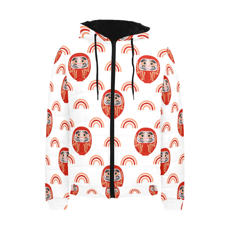 Daruma japanese wooden doll design pattern Men's Padded Hooded Jacket