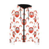 Daruma japanese wooden doll design pattern Men's Padded Hooded Jacket