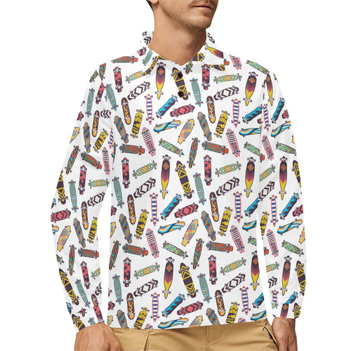Skate Board Pattern Print Design 05 Men's Long Sleeve Polo Shirt
