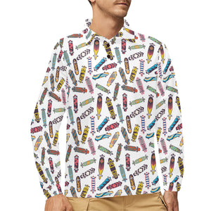 Skate Board Pattern Print Design 05 Men's Long Sleeve Polo Shirt