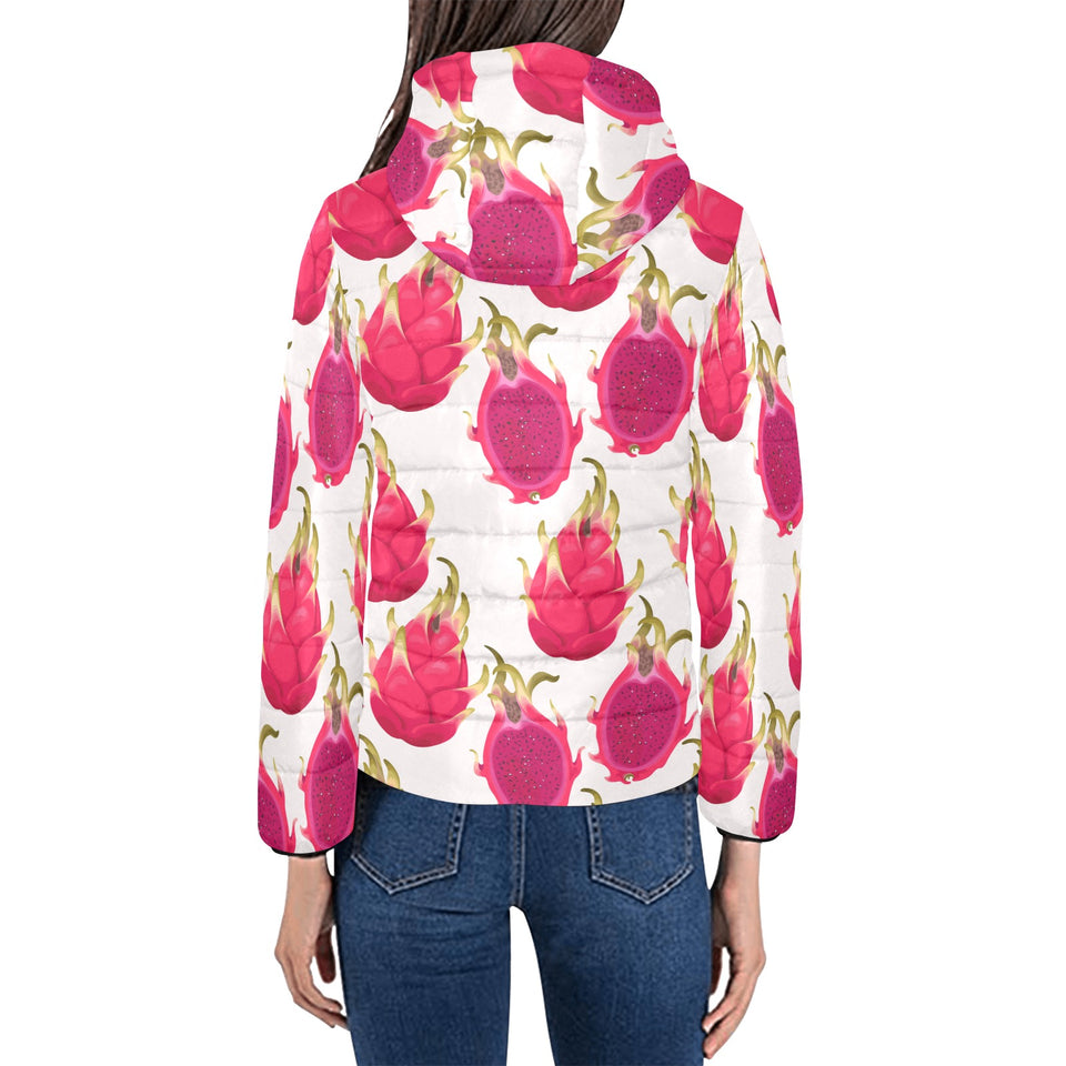 dragon fruits design pattern Women's Padded Hooded Jacket