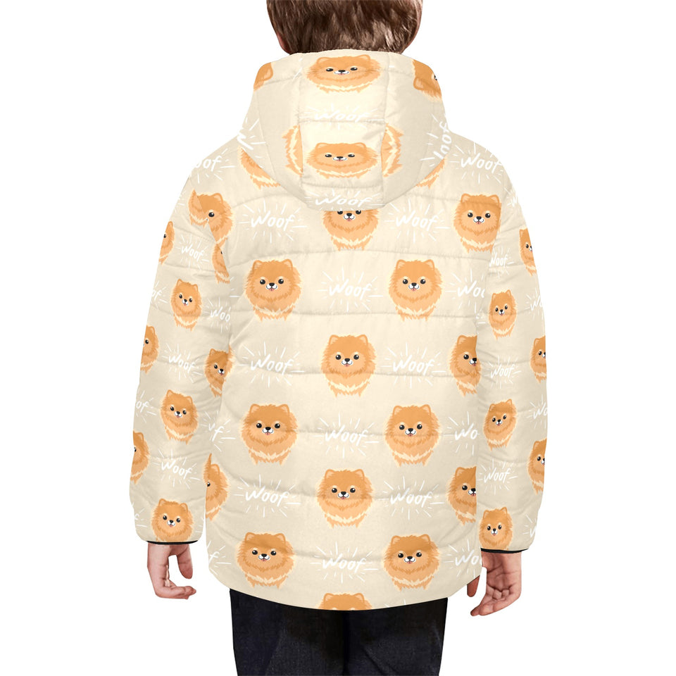 Cute brown pomeranian puppy on blue Kids' Boys' Girls' Padded Hooded Jacket