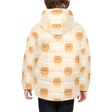 Cute brown pomeranian puppy on blue Kids' Boys' Girls' Padded Hooded Jacket