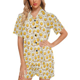 Fried Eggs Pattern Print Design 02 Women's V-Neck Short Pajama Set