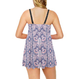 Indian Batik Style pattern Chest Sexy Pleated Two Piece Swim Dress