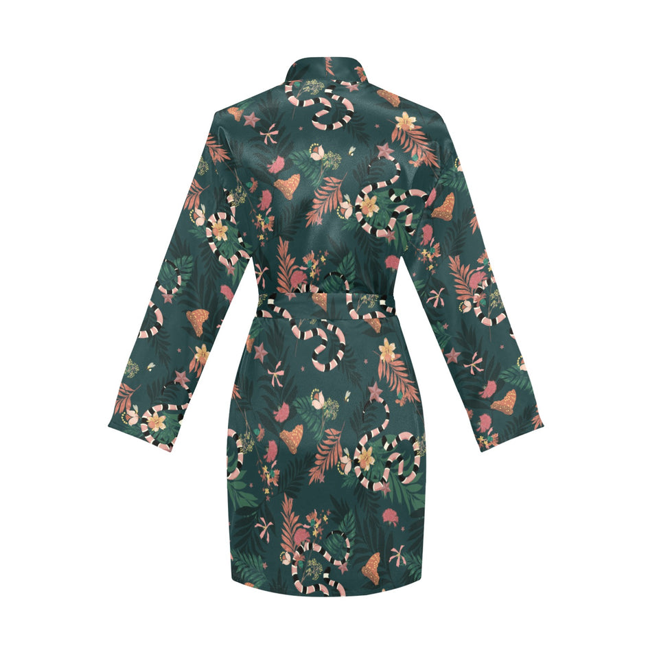 Snake forest pattern Women's Long Sleeve Belted Night Robe