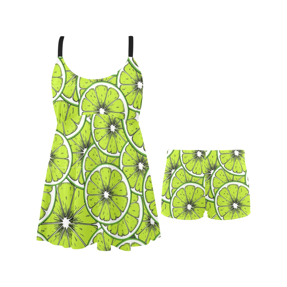 Slices of Lime design pattern Chest Sexy Pleated Two Piece Swim Dress