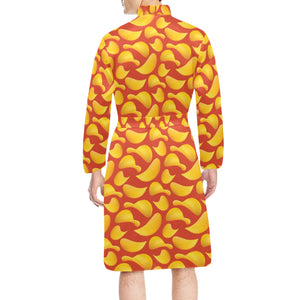 Potato Chips Pattern Print Design 05 Men's Long Sleeve Belted Night Robe