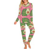 Avocado slices leaves pink back ground Women's All Over Print Pajama Set
