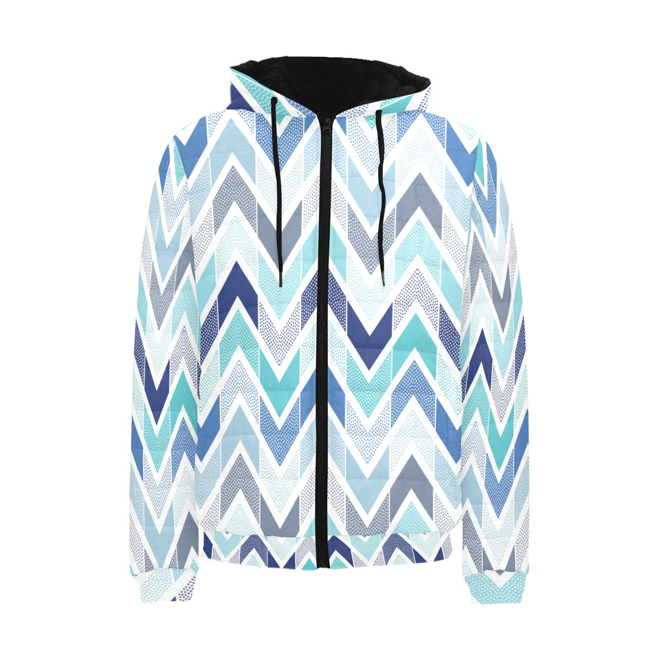 zigzag chevron blue pattern Men's Padded Hooded Jacket