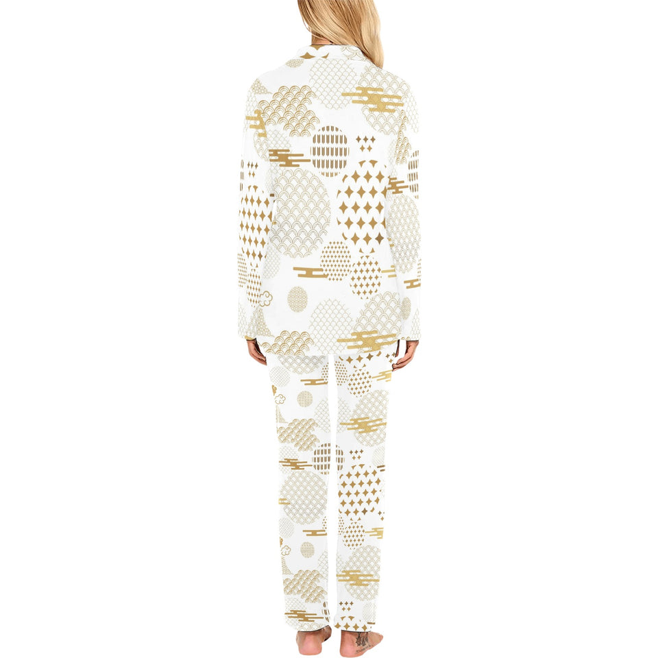 Beautiful gold japanese pattern Women's Long Pajama Set