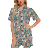 Gear Pattern Print Design 05 Women's V-Neck Short Pajama Set