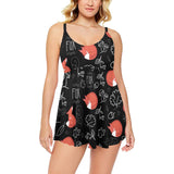 fox sleeping fox pattern Chest Sexy Pleated Two Piece Swim Dress