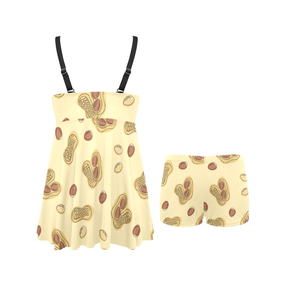 peanuts design pattern Chest Sexy Pleated Two Piece Swim Dress