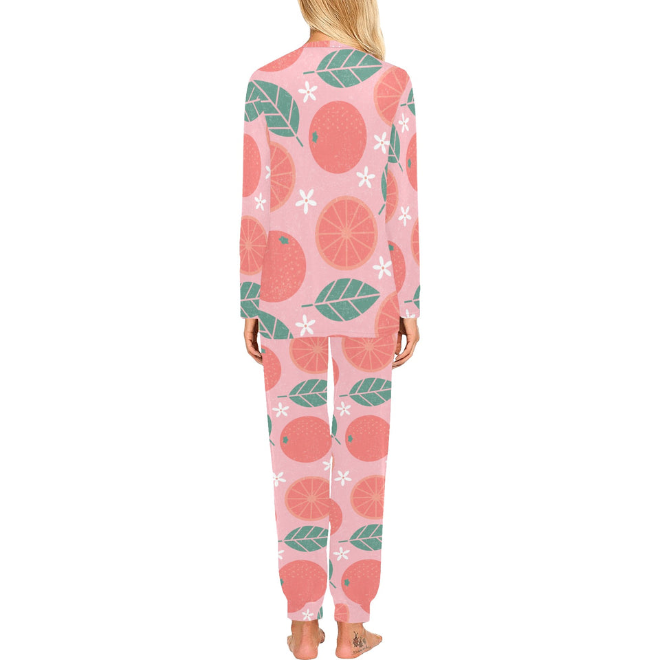 Grapefruit leaves flower pink background Women's All Over Print Pajama Set